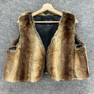 Parkhurst Vest Women L Large Brown Striped V-Neck Sleeveless Lined Open Front